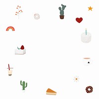 Cute food frame vector on white background