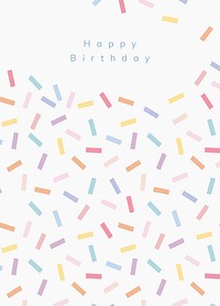 Birthday greeting card template psd with confetti sprinkle background