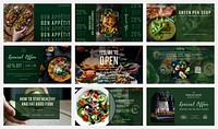 Restaurant business editable template vector set for blog banner