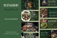 Restaurant business editable template vector set for blog banner