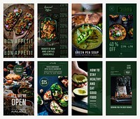 Restaurant business template vector set for social media story