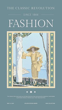 Vintage fashion template vector pastel for social media story, remix from artworks by George Barbier