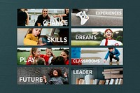 Education banner template vector set with motivational text
