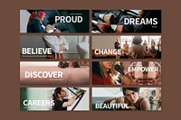 Women empowerment career template vector with workplace inspirational quotes set