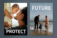 Family health insurance template vector protect your tomorrow ad poster dual set