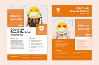 Travel medical insurance template vector with editable text set
