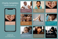 Children charity donation template vector social media post set