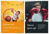 Sports marketing template vector motivational quote ad poster dual set