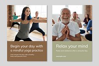 Yoga wellness marketing template vector for healthy lifestyle poster dual set