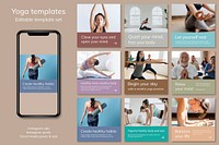 Yoga wellness marketing template vector for healthy lifestyle social media post set