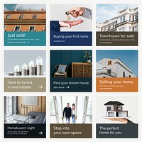 Real estate advertising template vector business social media post set