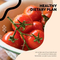 Healthy eating template psd with dietary plan marketing lifestyle social media post in abstract memphis design