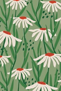 Daisy patterned vector background in green