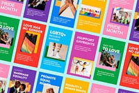 Pride month LGBTQ template vector gay rights support social media story set