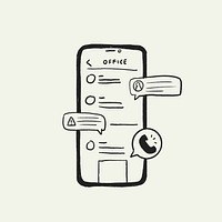 Mobile phone texting app doodle psd, internal communication chat room illustration