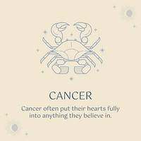 Minimal Instagram post template, Cancer sign, astrology reading vector