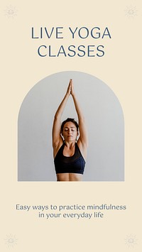 Mindfulness facebook story template, live yoga class, marketing ad vector