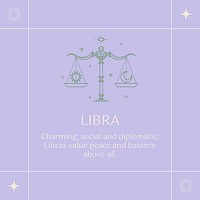 Minimal social media post template, Libra sign, astrology reading vector