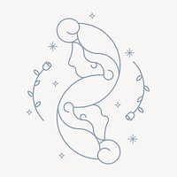 Gemini sign collage element, line art zodiac graphic vector