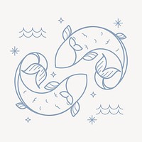 Pisces sign illustration, line art zodiac graphic vector