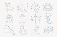 Astrological sign illustration, line art zodiac graphic vector set