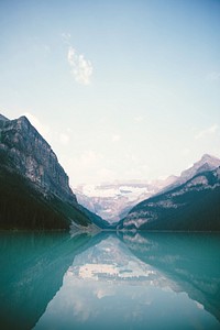 Mountains reflections in the lake, Lake Louise, Canada. Original public domain image from <a href="https://commons.wikimedia.org/wiki/File:Lake_Louise_landscape_(Unsplash).jpg" target="_blank">Wikimedia Commons</a>