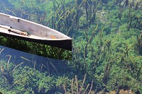 Canoe floating on the lake. Original public domain image from Wikimedia Commons