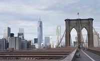 View of the Freedom Tower from the walkway on the Brooklyn Bridge in New York City. Original public domain image from Wikimedia Commons