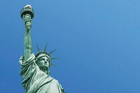 Statue of Liberty border background, blue sky psd