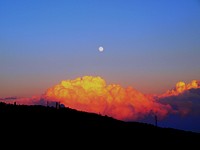 Beautiful scenery at dawn with hill, cloud and moon. Original public domain image from Wikimedia Commons