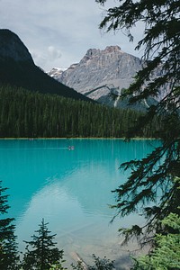 A magnificent azure lake in the mountains in Yoho National Park. Original public domain image from Wikimedia Commons