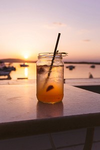 Iced tea during summer sunset. Original public domain image from Wikimedia Commons