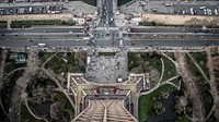 High angle shot taken from the top of the Eiffel Tower. Original public domain image from Wikimedia Commons