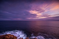 Purple sunset sky with waves. Original public domain image from Wikimedia Commons