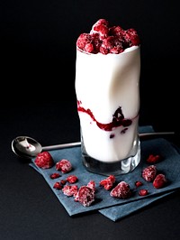 Raspberry yogurt smoothies. Original public domain image from <a href="https://commons.wikimedia.org/wiki/File:Dennis_Klein_2016-08-30_(Unsplash_8oIo60aLztg).jpg" target="_blank">Wikimedia Commons</a>