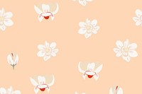 White magnolia floral pattern vector on beige background