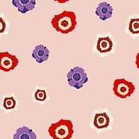 Colorful anemone floral pattern vector on nude pink background