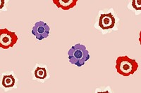 Colorful anemone floral pattern vector on nude pink background