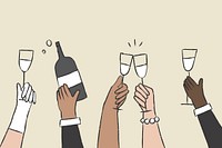 Party doodle hands holding drinks illustration