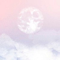 Aesthetic sky background vector with moon and clouds in pink