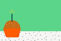 Green birthday cupcake background vector with gray border in doodle style