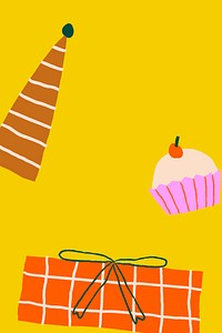 Yellow birthday gifts background vector in cute doodle style