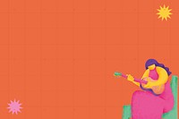 Orange musical background vector with guitarist musician flat graphic