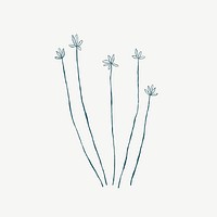 Blue flower branch psd aesthetic doodle illustration