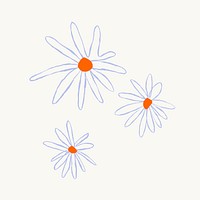 Blue daisy flower psd aesthetic doodle illustration