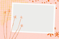 Floral picture frame vector with flower doodles on pink aesthetic background