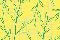 Green leaf pattern vector on yellow grid background