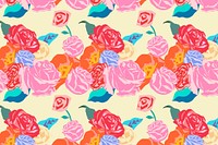 Pink spring floral pattern vector with roses colorful background