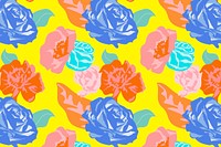 Yellow spring floral pattern vector with roses colorful background