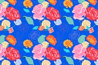 Pink aesthetic floral pattern vector with roses blue background